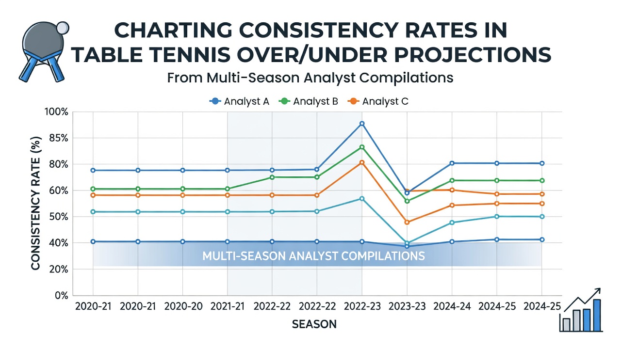 Table tennis match analysis showing over/under projection data points across multiple seasons