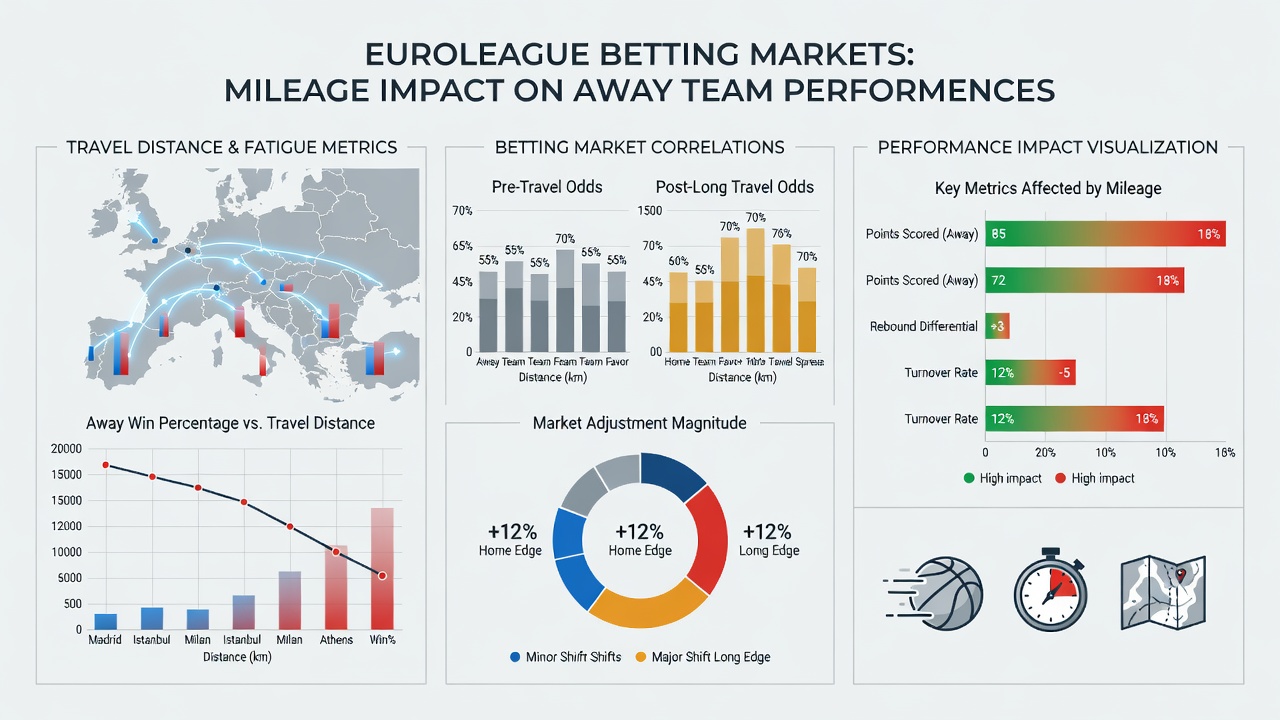 Statistical charts showing Euroleague away team win rates by travel distance