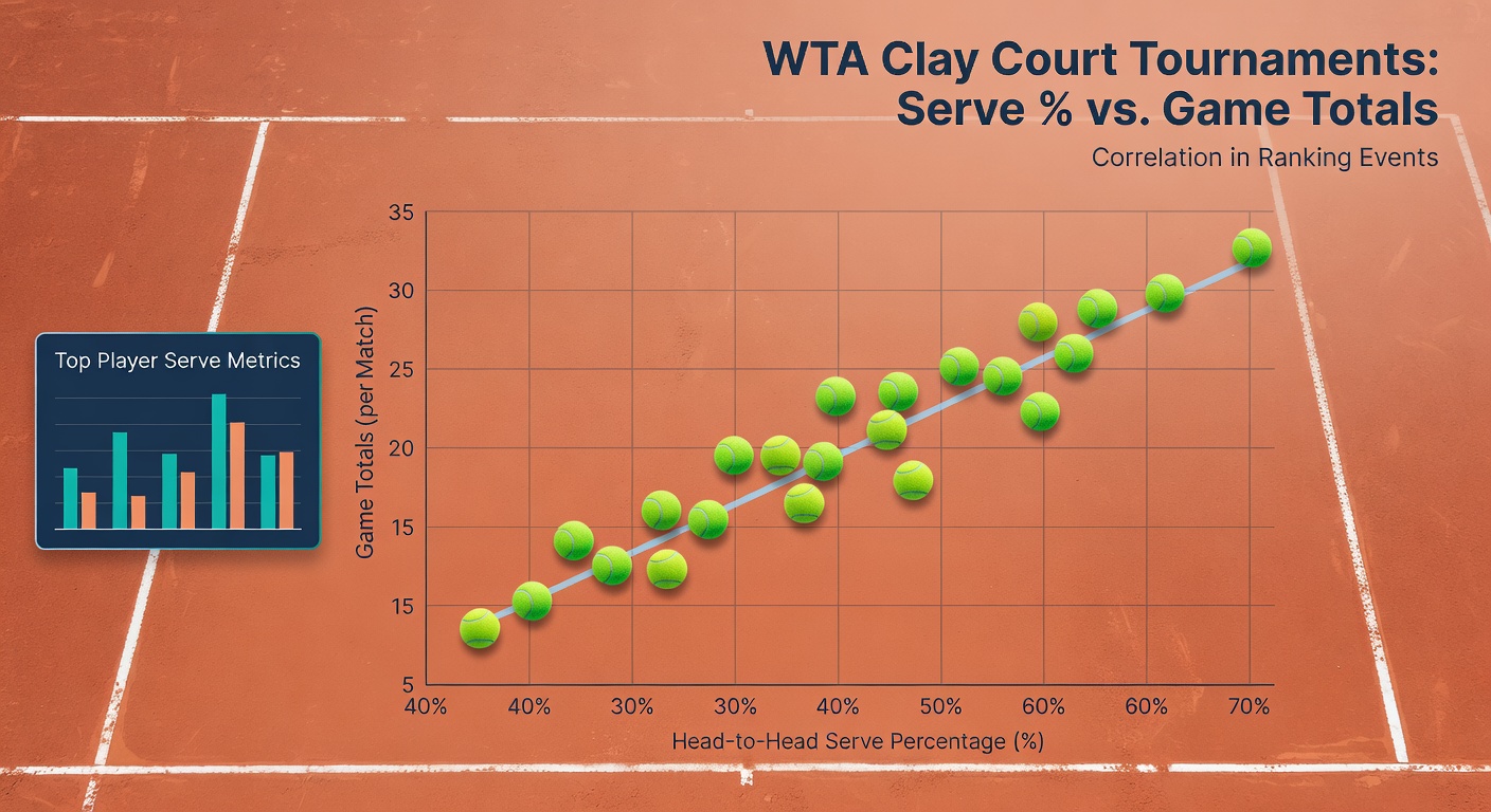 WTA players competing on clay courts during a ranking tournament with visible serve statistics overlay