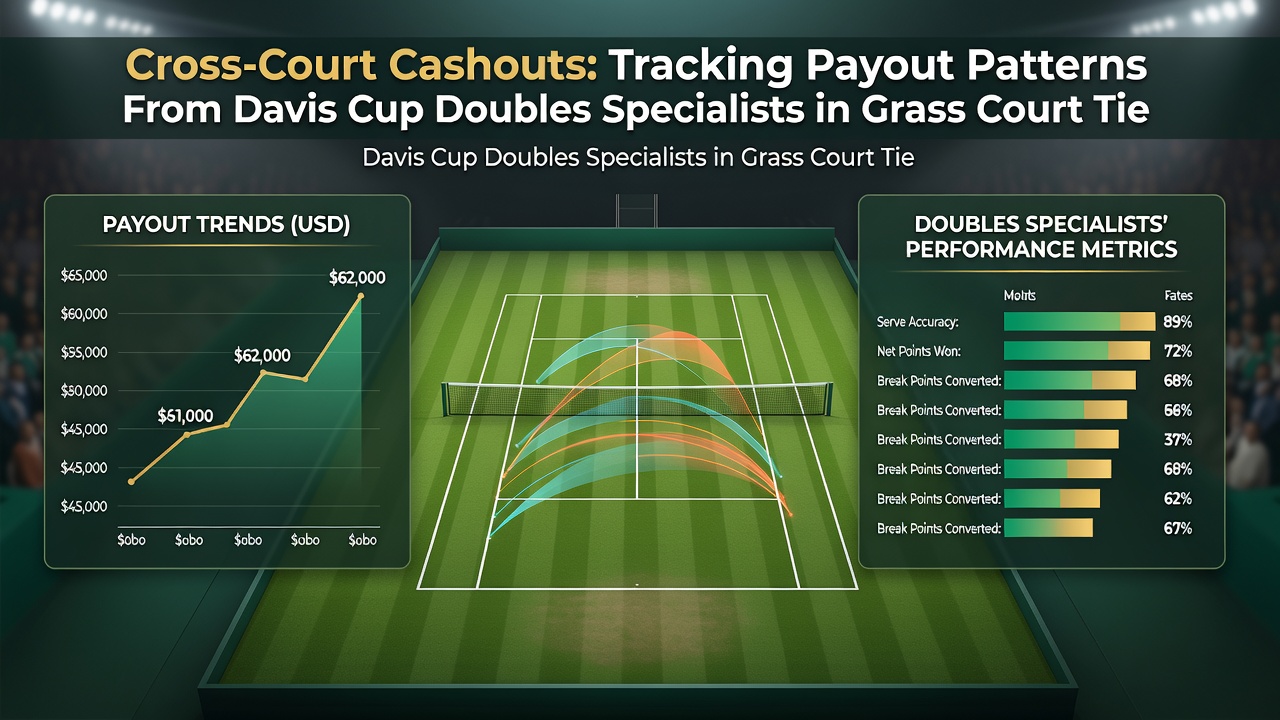 Data charts displaying payout patterns and win rates for Davis Cup doubles on grass