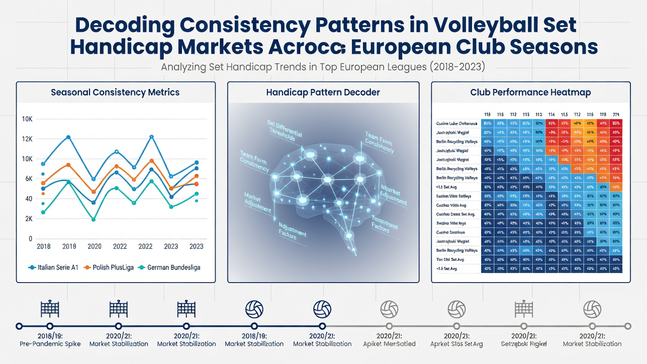 Statistical charts displaying set handicap trends from multiple European volleyball seasons