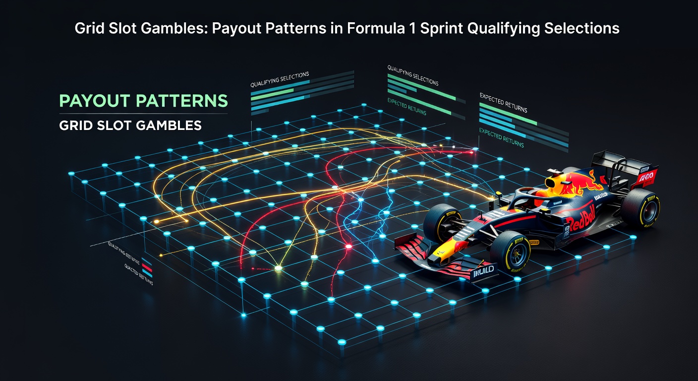 Dynamic visualization of a Formula 1 sprint qualifying grid, highlighting driver positions from pole to back with overlaid betting odds and historical payout indicators