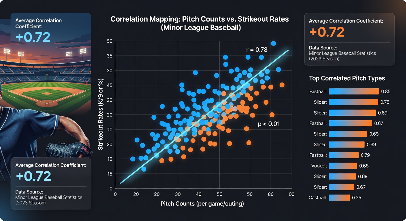 Chart displaying scatter plot of pitch counts versus strikeout percentages with trend line overlay in a baseball analytics dashboard