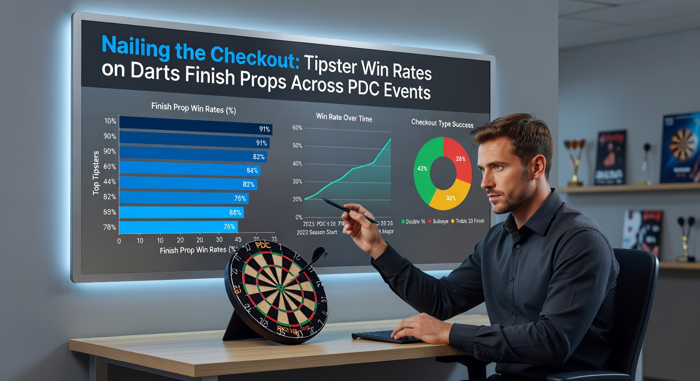 Professional darts player aiming for a precise checkout during a PDC tournament match, spotlight highlighting the board's double-16 section