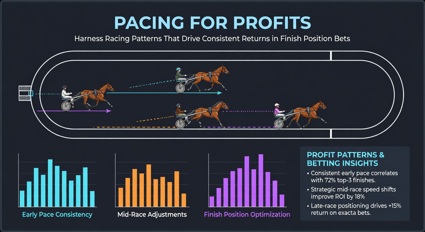 Close-up of a pacing horse and driver navigating the final turn, highlighting strategic positioning for a strong finish