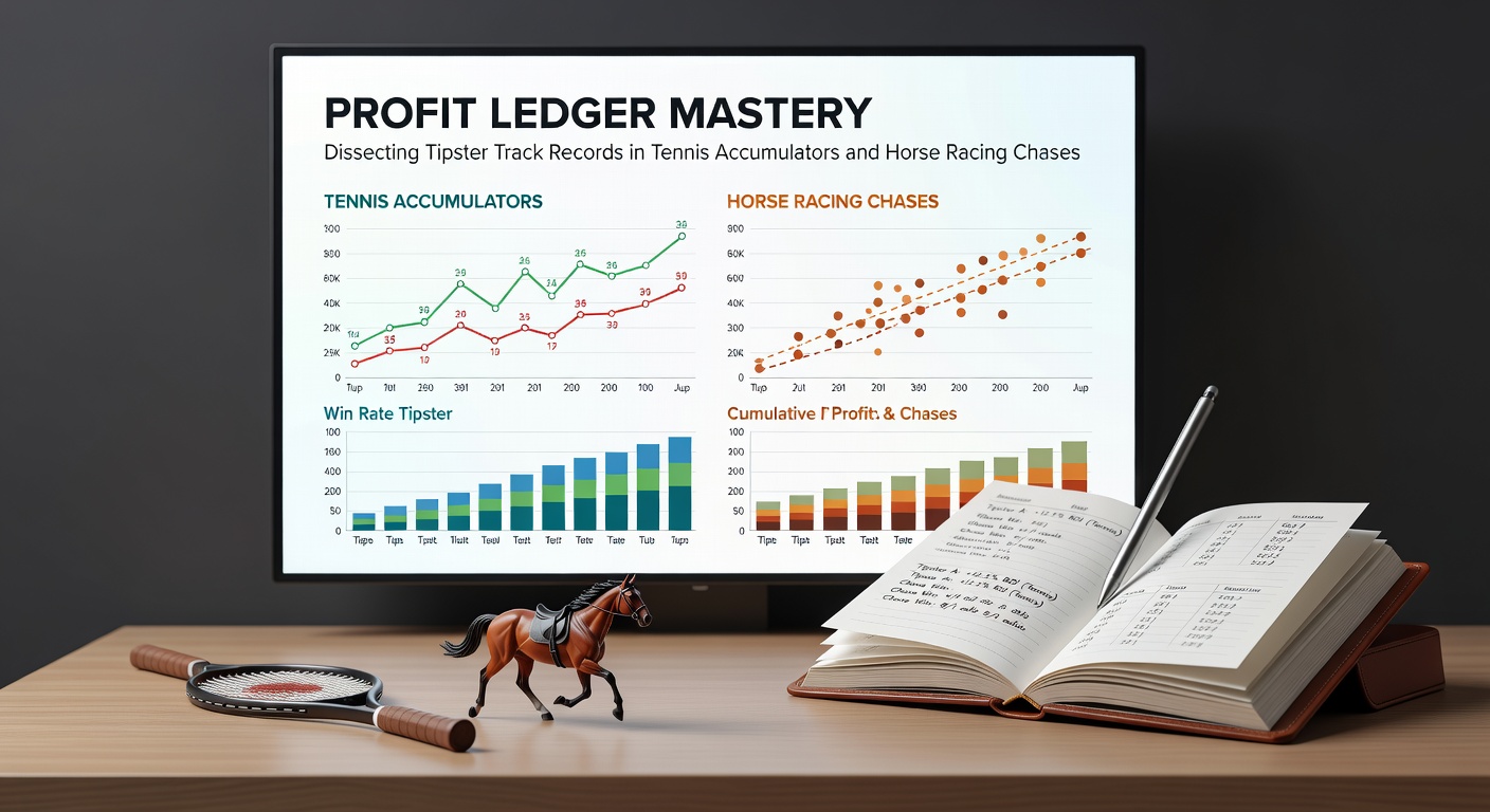 Graph showing profit ledger trends for tipsters in tennis accumulators over multiple seasons, with rising green lines indicating consistent yields amid volatile red dips