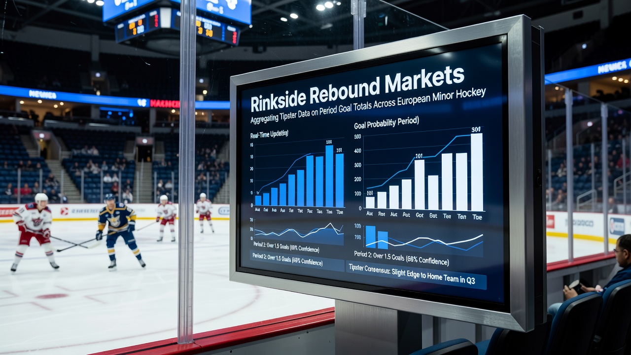 European hockey rink with overlaid statistics on goal totals and tipster performance metrics