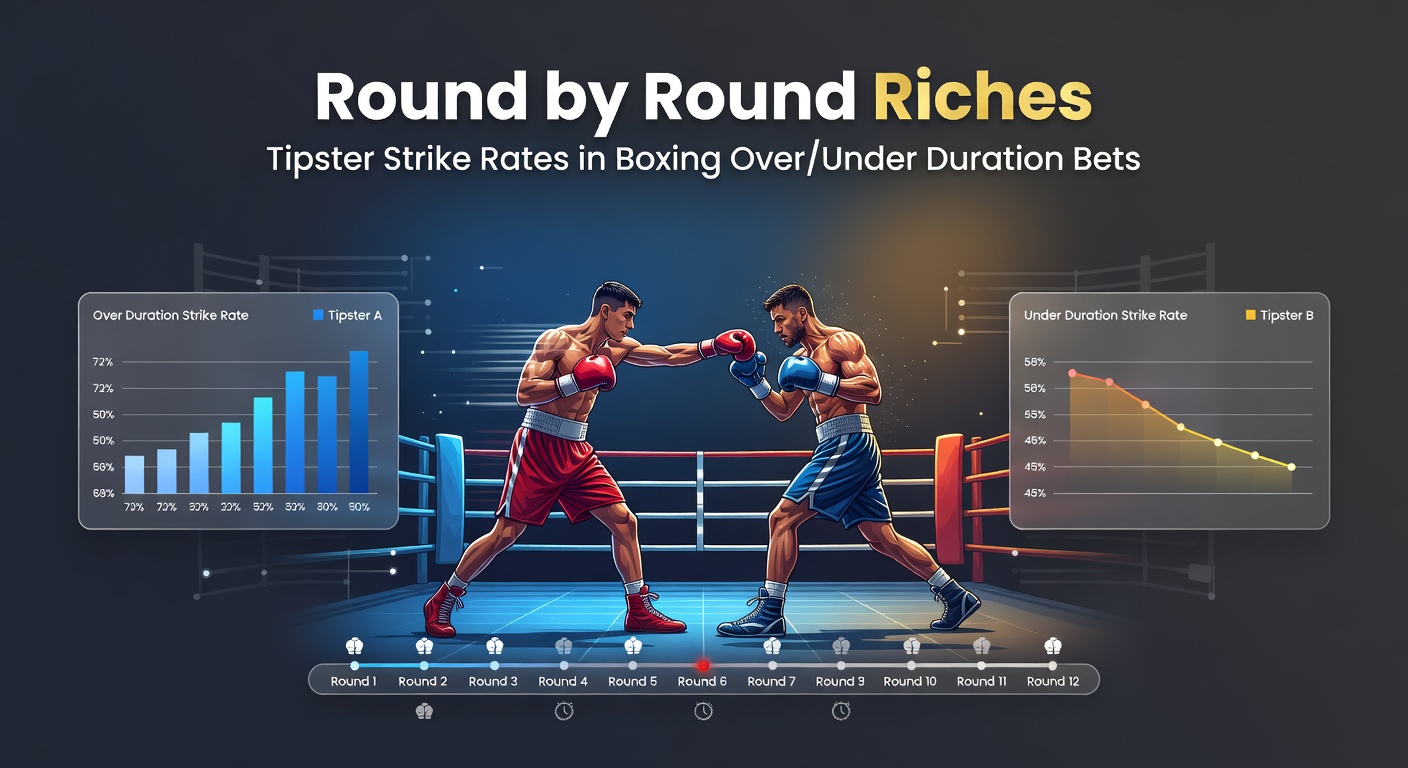 Intense boxing match in a packed arena, fighters trading blows under bright lights, capturing the high-stakes drama of round-by-round predictions