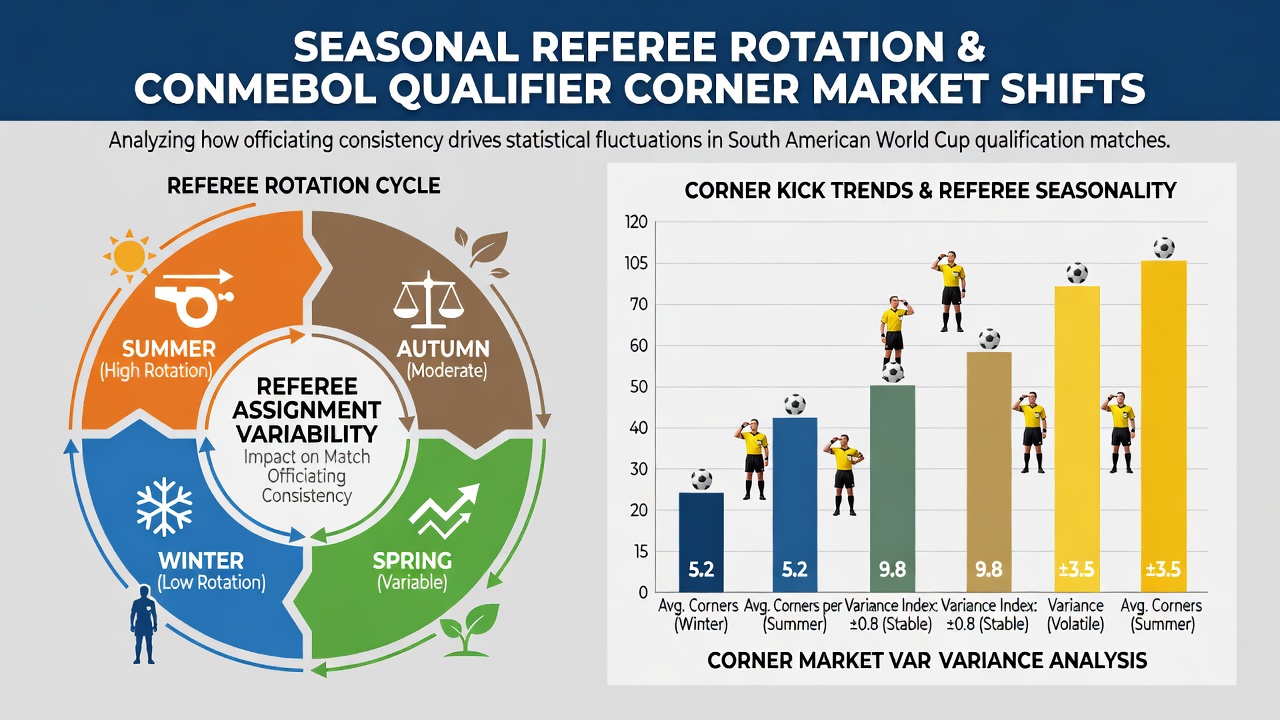 Data charts displaying corner statistics from CONMEBOL qualifier matches across different referee rotations