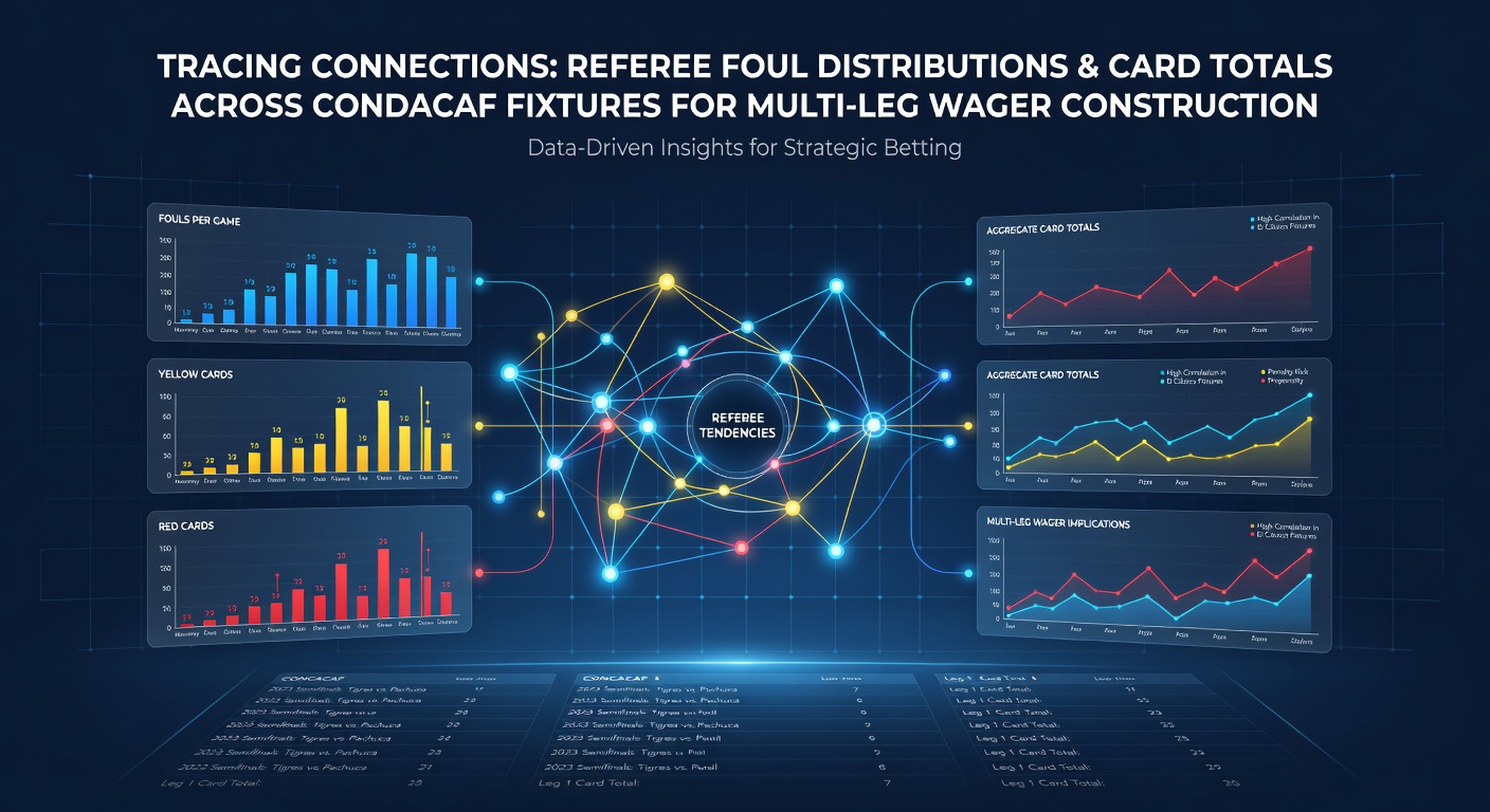 Referee signals during a CONCACAF league match with foul and card data overlays